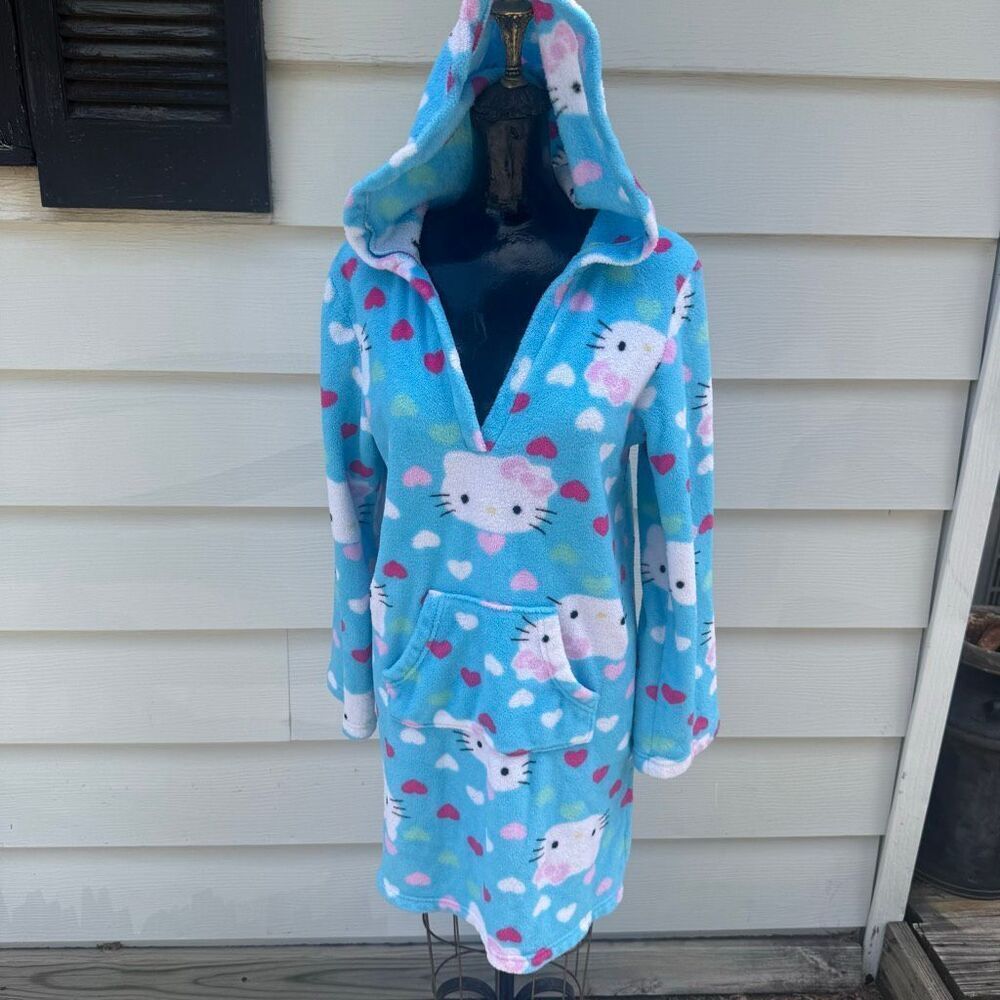 Hello Kitty Plush Hooded Sleepwear Lounge Robe Pullover Pajama Hoodie
